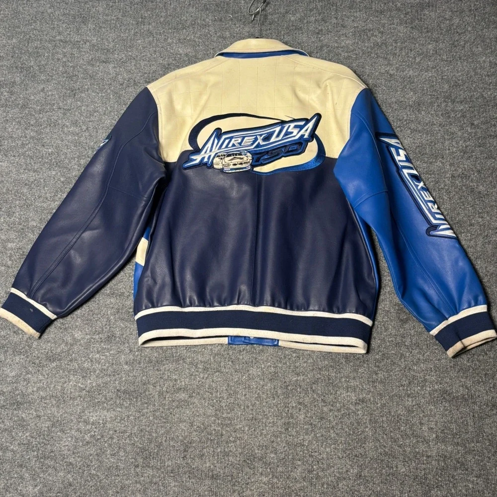 Avirex USA 750 Racing Jacket Youth L 16-18 Blue Varsity Moto Y2K‎